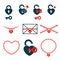 Hearts in locks, keys and chains, icon set concept