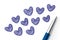 Hearts love couple symbol hand drawing by pen sketch blue color, valentine concept design