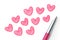 Hearts love couple symbol hand drawing by pen sketch pink color, valentine concept design