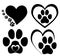 Hearts with the paws of dogs in black & white