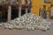 Hearts pinas of agave cactus on the ground of distillery prepared for tequila production Mexico