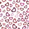Hearts of pink, red, maroon, violet shadows color on white background. Seamless cute pattern.