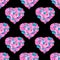 Hearts with pink and turquoise flowers on a black background. Seamless pattern. Watercolor illustration. Wedding, Valentine`s Day