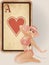 Hearts poker card with pin up sexual girl