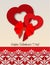 Hearts and red ribbon greetings card