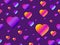 Hearts seamless pattern with purple gradient. Futuristic modern trend. Vector