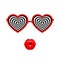 Hearts-shaped glasses with hypnotic lines and lips blowing air kiss