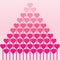 Hearts stack in form of a pyramid, pink colorful illustration for Valentine`s day or Mother`s day, flat design for cards, weddings