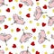 Hearts, stars and winged cats. Valentine`s day background.