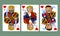 Hearts suit playing cards of King, Queen and Jack in funny modern flat style