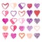 Hearts symbols vector set, different textured shapes