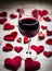 Hearts wine roses men women Valentines. Detailed