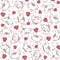 Hearts and winged cats. Valentine`s day background.