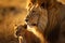 Heartwarming Bond Between Male Lion and Cub Male Lion Nurturing Its Adorable Cub. Generative By Ai
