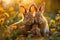 Heartwarming family Baby rabbits nestle close in a sun kissed meadow