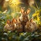 Heartwarming family Baby rabbits nestle close in a sun kissed meadow