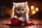 Heartwarming feline love A kitten cuddling a heart a scene of pure cuteness