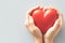 Heartwarming gesture female hands cradle a red heart, Charity Day