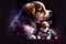 A heartwarming illustration of a mother dog and her puppy, depicted against a dark background, showcasing their bond and