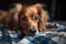 Heartwarming Moment of Cute Young Dachshund Lying on a Blanket with Soft Fluffy Fur