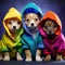 heartwarming scene, cute and curious dogs find a cozy haven under a warm clothes