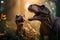 A heartwarming scene featuring a family of dinosaurs playing together, invoking a sense of joy and bonding in the prehistoric