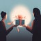 Heartwarming Scene of Giving Thoughtful Gifts or Favors in a Minimalist Style