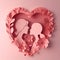 A heartwarming scene of a mother and child within a heart, surrounded by pink paper flowers, representing maternal love