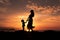 Heartwarming scene, Silhouetted mother, child in full shot exude touching closeness
