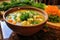 hearty bowl of homemade soup with garnish