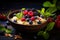 hearty bowl of oatmeal topped with fresh berries, nuts, and a drizzle of honey