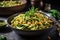 hearty bowl of zucchini pasta with pesto and chickpeas