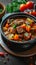 Hearty comfort food Beef meat and vegetables stew in bowl