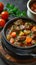 Hearty comfort food Beef meat and vegetables stew in bowl