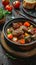 Hearty comfort food Beef meat and vegetables stew in bowl