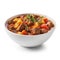 Hearty Hungarian Goulash in a Bowl on White Background .