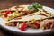 Hearty Mexican food Quesadillas with chicken and vegetables in sauce