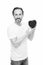 A hearty person. Heart problem and healthcare. Valentines man holding red toy heart in hands. Handsome mature man with