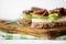 Hearty sandwiches with cheese, avocado and dried tomatoes. Concept for food, healthy food and vegetarians