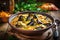 A hearty seafood lunch: mussel and shrimp soup