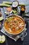 Hearty spicy Mulligatawny soup in a pot