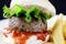 Hearty succulent beef burger closeup