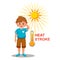 Heat stroke, sunstroke from hot summer sun. Sweating boy with heatstroke. Overheating, dehydration at high temperature. Vector