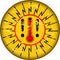 Heat warning sign with thermometer, grungy sytyle vector illustration