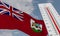 Heat wave in Bermuda, Thermometer in front of flag Bermuda and sky background, heatwave in Bermuda, Danger extreme heat in Bermuda