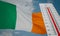 Heat wave in Ireland, Thermometer in front of flag Ireland and sky background, heatwave in Ireland, Danger extreme heat in Ireland