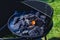 Heated charcoal in a barbecue, outdoor recreation