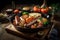 heated skillet with variety of sausages, including bratwurst, kielbasa and italian