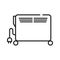 Heater black line icon. Heats the room, can be moved thanks to the wheels. Pictogram for web page, mobile app, promo. UI UX GUI