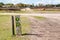 Heath with bridleway and sign for horse riding, Netherlands